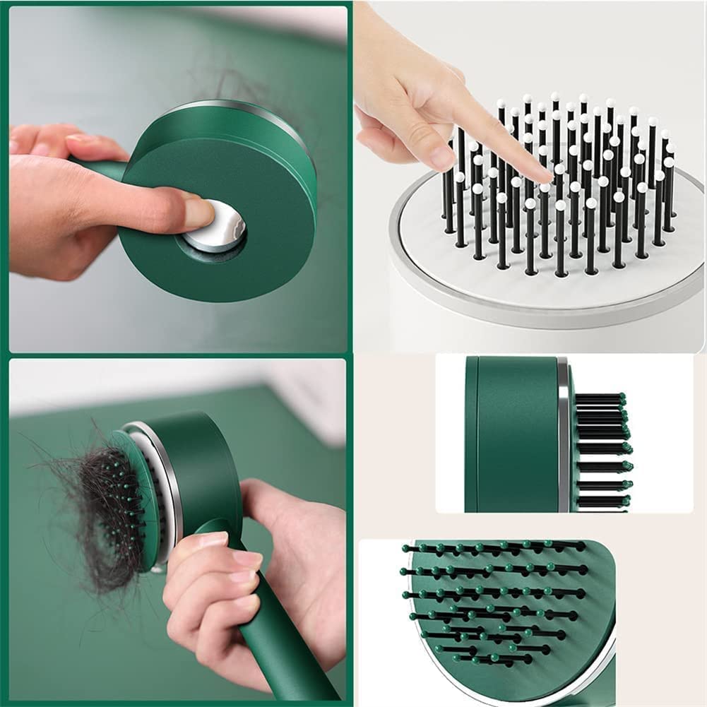 Air Cushion Massage Brush with Self‑Cleaning Detangling Comb